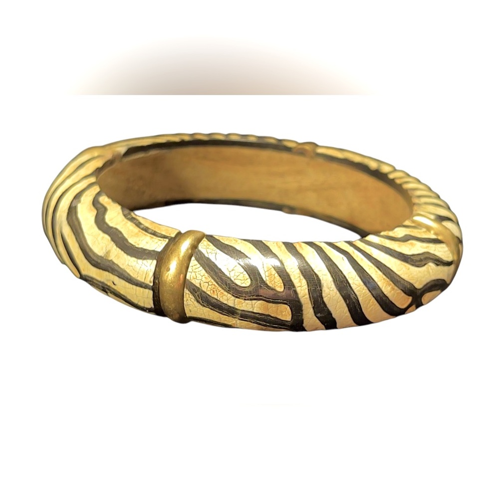 ✨ Vintage Carved & Painted Wooden Bangle Bracelet w/ Metallic Adornments ✨